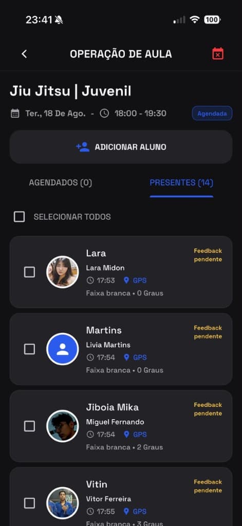 Tela de Aula no Next Belt