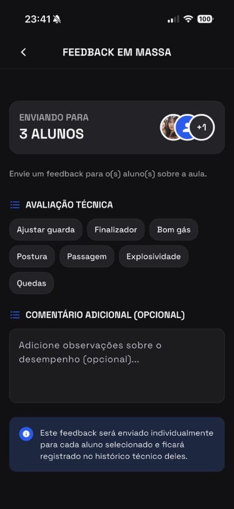 Tela de Feedback no Next Belt